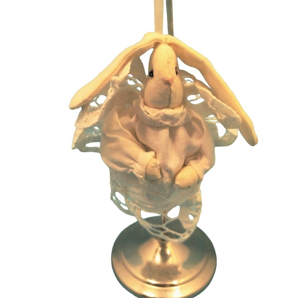 White Lace Bunny Ornament Easter Angel Rabbit Vintage Handcrafted Battenberg